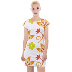 Pattern Floral Spring Map Gift Cap Sleeve Bodycon Dress