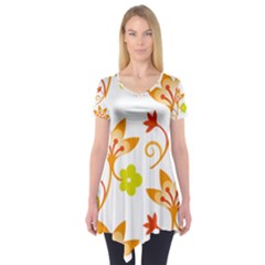 Pattern Floral Spring Map Gift Short Sleeve Tunic 