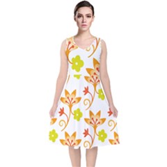 Pattern Floral Spring Map Gift V-neck Midi Sleeveless Dress 