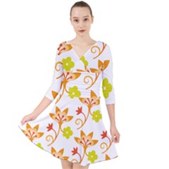 Pattern Floral Spring Map Gift Quarter Sleeve Front Wrap Dress