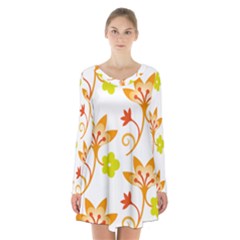 Pattern Floral Spring Map Gift Long Sleeve Velvet V-neck Dress