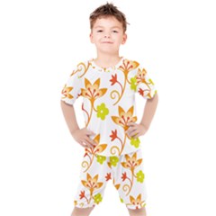 Pattern Floral Spring Map Gift Kids  Tee And Shorts Set