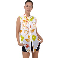 Pattern Floral Spring Map Gift Sleeveless Chiffon Button Shirt