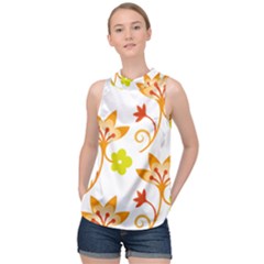 Pattern Floral Spring Map Gift High Neck Satin Top