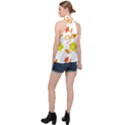 Pattern Floral Spring Map Gift Halter Asymmetric Satin Top View2