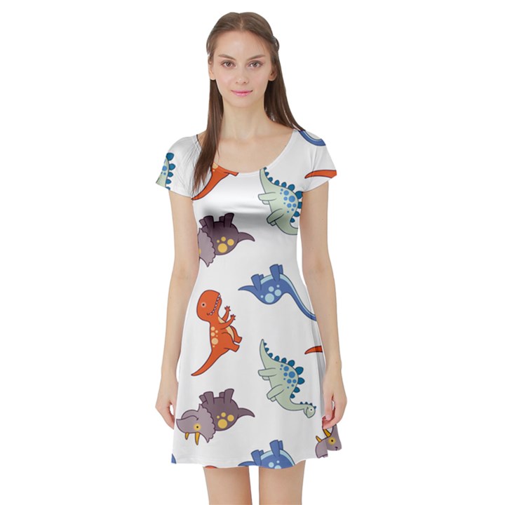 Pattern Dinosaurs Short Sleeve Skater Dress