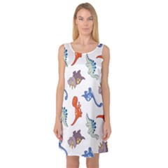 Pattern Dinosaurs Sleeveless Satin Nightdress