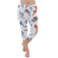 Pattern Dinosaurs Lightweight Velour Capri Yoga Leggings by HermanTelo