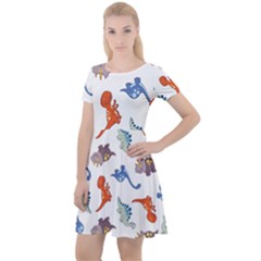 Pattern Dinosaurs Cap Sleeve Velour Dress 