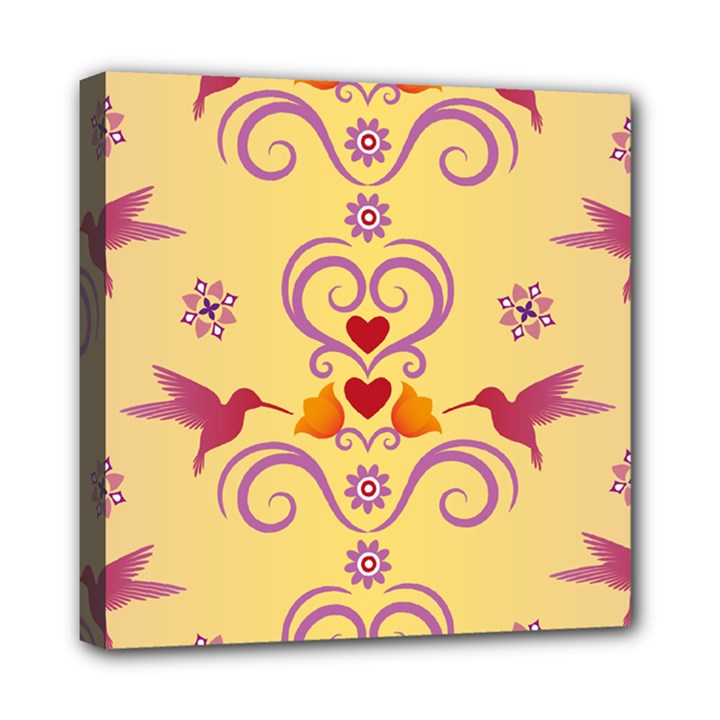 Pattern Bird Flower Mini Canvas 8  x 8  (Stretched)