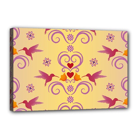 Pattern Bird Flower Canvas 18  X 12  (stretched) by HermanTelo