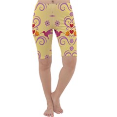 Pattern Bird Flower Cropped Leggings 