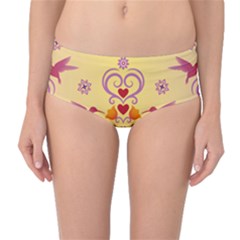 Pattern Bird Flower Mid-waist Bikini Bottoms