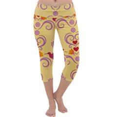 Pattern Bird Flower Capri Yoga Leggings