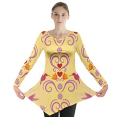 Pattern Bird Flower Long Sleeve Tunic  by HermanTelo