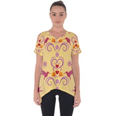 Pattern Bird Flower Cut Out Side Drop Tee