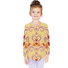 Pattern Bird Flower Kids  Long Sleeve Tee