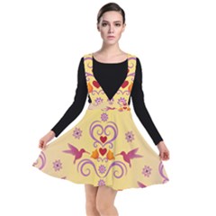 Pattern Bird Flower Plunge Pinafore Dress