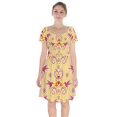 Pattern Bird Flower Short Sleeve Bardot Dress