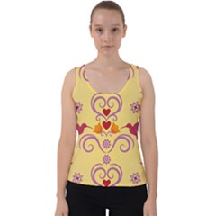 Pattern Bird Flower Velvet Tank Top