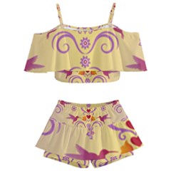 Pattern Bird Flower Kids  Off Shoulder Skirt Bikini by HermanTelo