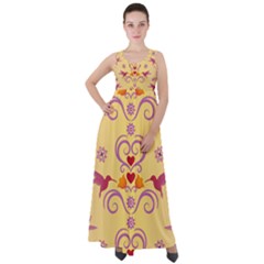 Pattern Bird Flower Empire Waist Velour Maxi Dress