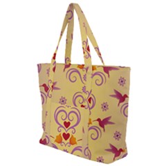 Pattern Bird Flower Zip Up Canvas Bag