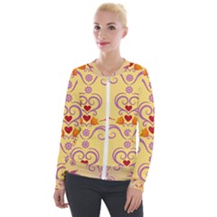 Pattern Bird Flower Velour Zip Up Jacket by HermanTelo