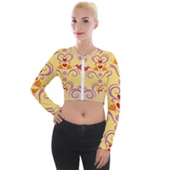 Pattern Bird Flower Long Sleeve Cropped Velvet Jacket