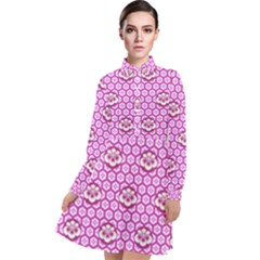 Paulownia Flowers Japanese Style Long Sleeve Chiffon Shirt Dress