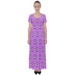 Paulownia Flowers Japanese Style High Waist Short Sleeve Maxi Dress