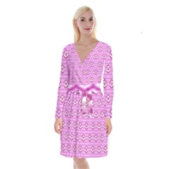 Paulownia Flowers Japanese Style Long Sleeve Velvet Front Wrap Dress