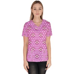 Paulownia Flowers Japanese Style Women s V-neck Scrub Top