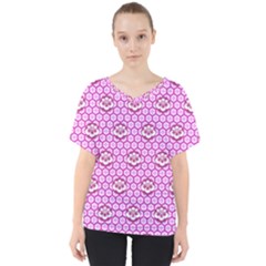 Paulownia Flowers Japanese Style V-neck Dolman Drape Top