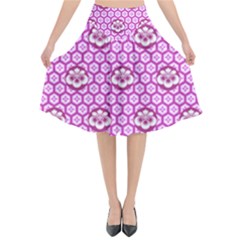 Paulownia Flowers Japanese Style Flared Midi Skirt