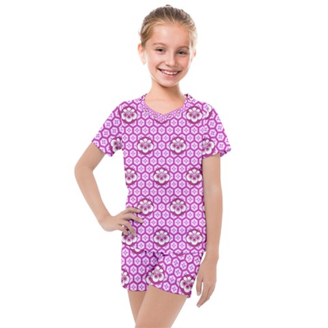 Paulownia Flowers Japanese Style Kids  Mesh Tee And Shorts Set by HermanTelo