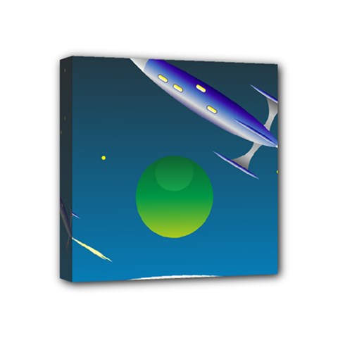 Rocket Spaceship Space Mini Canvas 4  X 4  (stretched) by HermanTelo