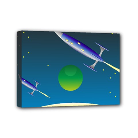 Rocket Spaceship Space Mini Canvas 7  X 5  (stretched) by HermanTelo