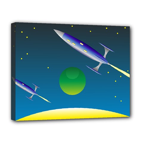 Rocket Spaceship Space Canvas 14  X 11  (stretched) by HermanTelo