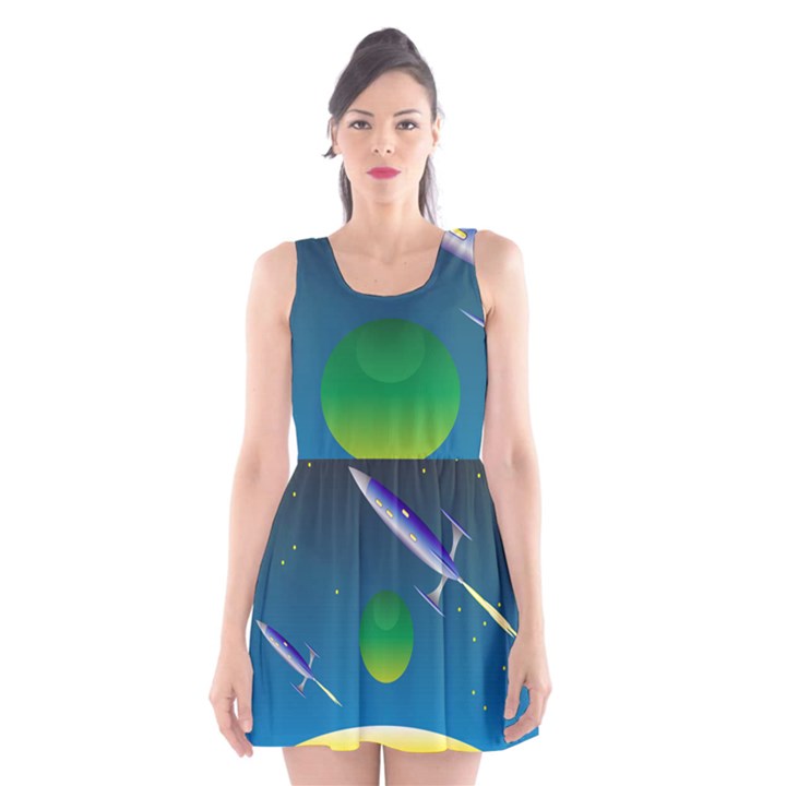 Rocket Spaceship Space Scoop Neck Skater Dress