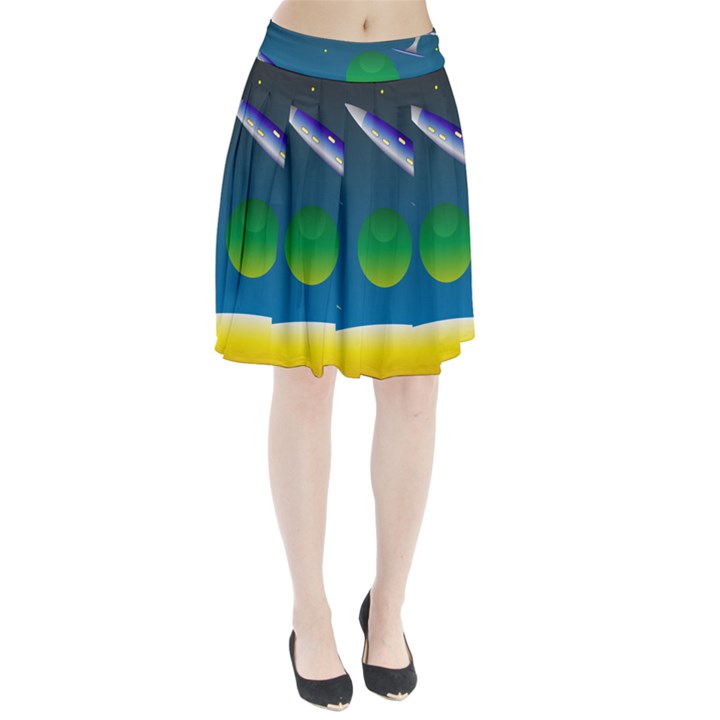 Rocket Spaceship Space Pleated Skirt