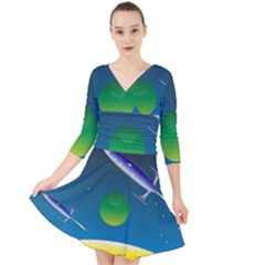 Rocket Spaceship Space Quarter Sleeve Front Wrap Dress