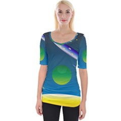 Rocket Spaceship Space Wide Neckline Tee