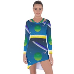 Rocket Spaceship Space Asymmetric Cut-out Shift Dress