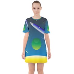 Rocket Spaceship Space Sixties Short Sleeve Mini Dress by HermanTelo