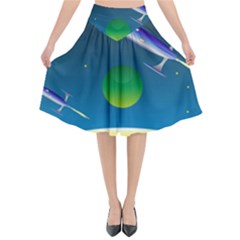 Rocket Spaceship Space Flared Midi Skirt by HermanTelo