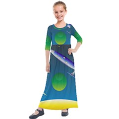 Rocket Spaceship Space Kids  Quarter Sleeve Maxi Dress by HermanTelo