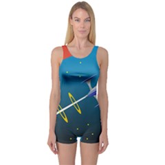 Rocket Spaceship Space Galaxy One Piece Boyleg Swimsuit