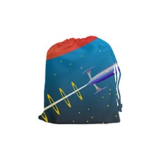 Rocket Spaceship Space Galaxy Drawstring Pouch (medium) by HermanTelo