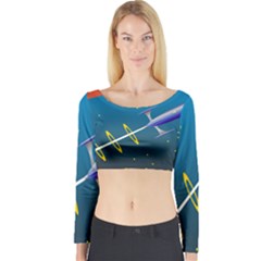 Rocket Spaceship Space Galaxy Long Sleeve Crop Top